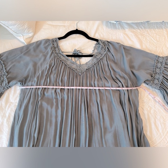 She + Sky Blue gray mini dress cotton crochet size L - Picture 9 of 12